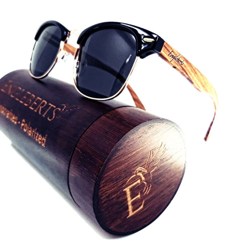 Real Walnut Wood Club Style Sunglasses With Bamboo Case, Polarized