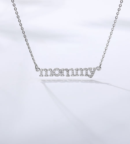 Crystal Pave CZ Letters mommy Pendant Necklace