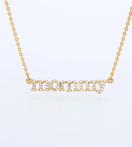 Crystal Pave CZ Letters mommy Pendant Necklace