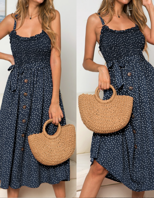 Load image into Gallery viewer, Women Spaghetti Straps Polka Dot Maxi Dress
