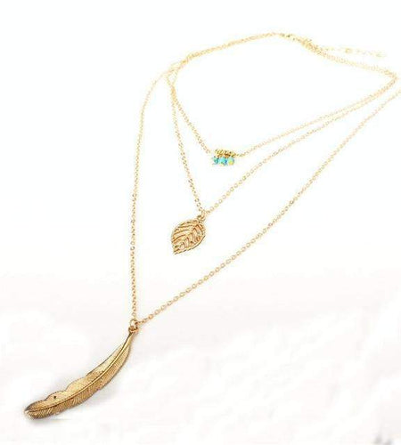 Turquoise Leaf Feather Multi Layer Necklace